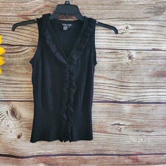 Tracy M Sleeveless Sweater top black women's small Pre-owned - Picture 1 of 7